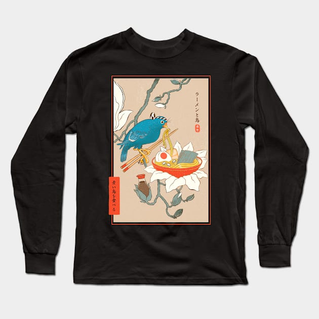 Bird and ramen Ukiyoe Long Sleeve T-Shirt by ppmid